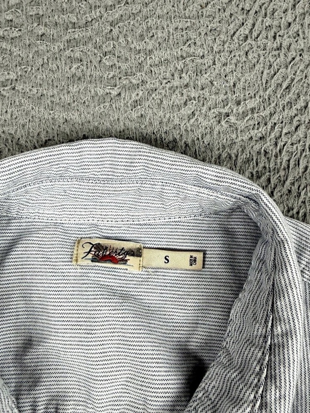 Faherty Oxford Cropped Shirt Womens Small Blue White Striped Button Preppy - Picture 7 of 10